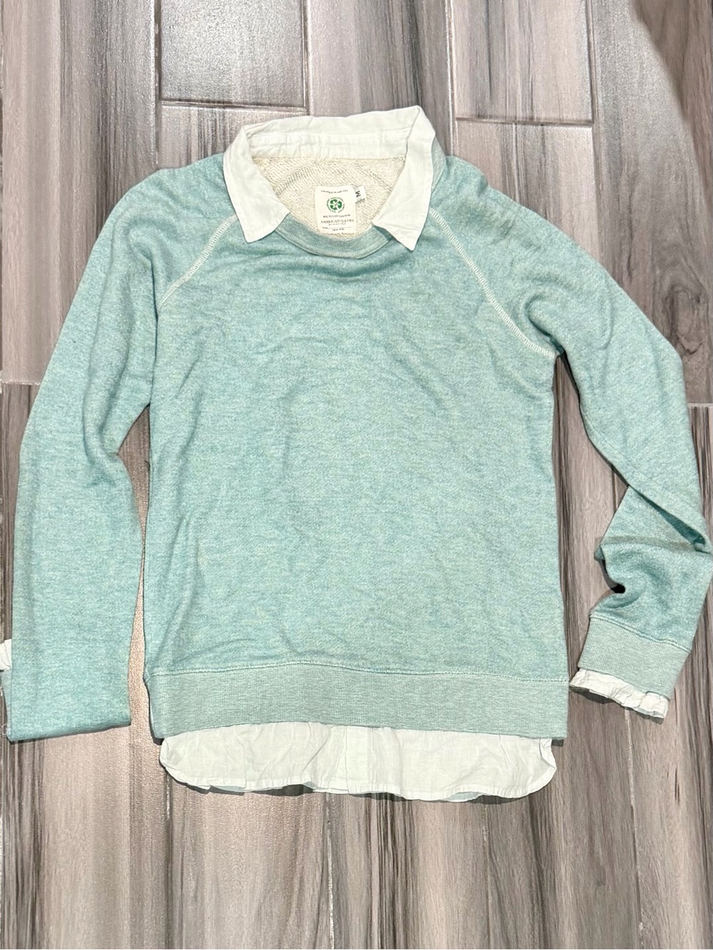 American Colors Heather Mint Layered Look Crewneck Sweater